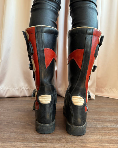 Balenciaga F/W 2017 Red & Black Leather Motorcycle Boots