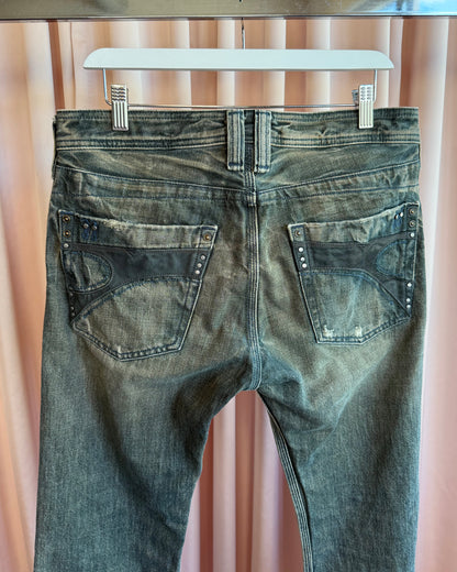 Diesel "Timmen" Faded Distressed Straight Leg Denim