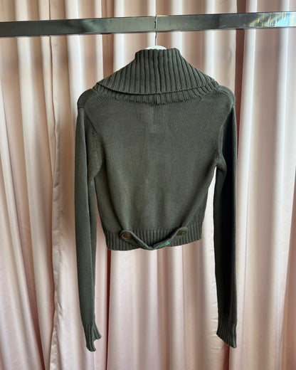 Diesel Khaki Double Breasted Cotton Knit Cardigan