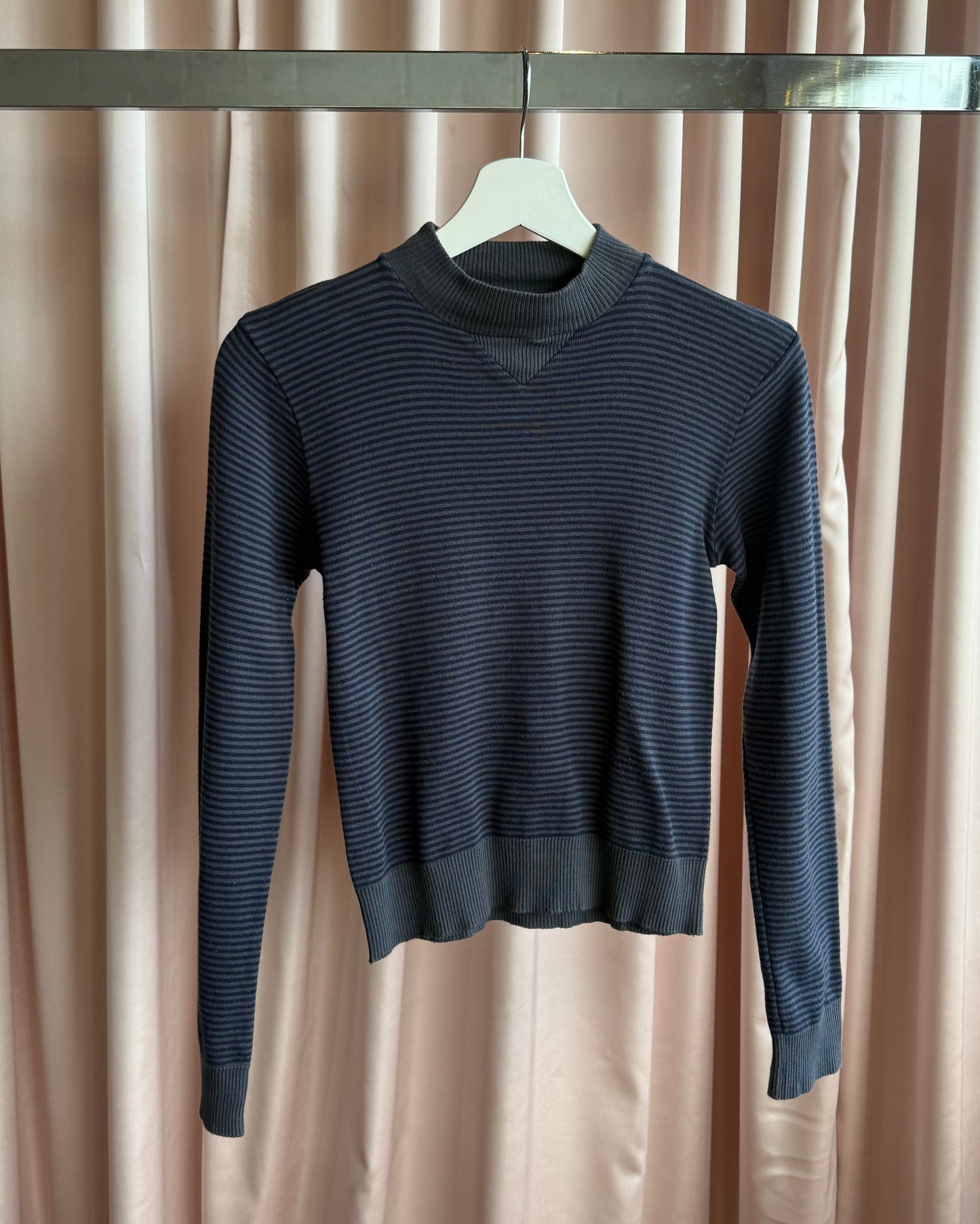 French Brand Grey & Navy Striped V-Panel Long Sleeve Top