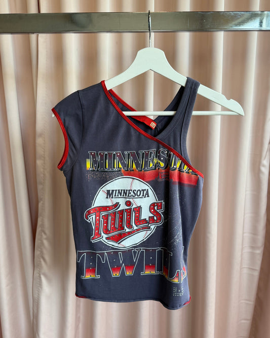 Italian Brand Minnesota Baseball Asymmetrical Rhinestone Tank Top