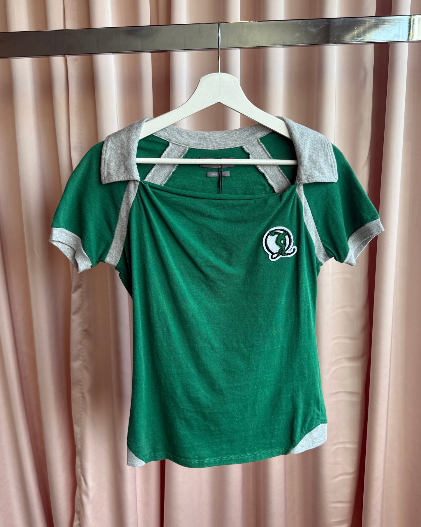 McQ Bowling Logo Patch Green & Grey Polo Top