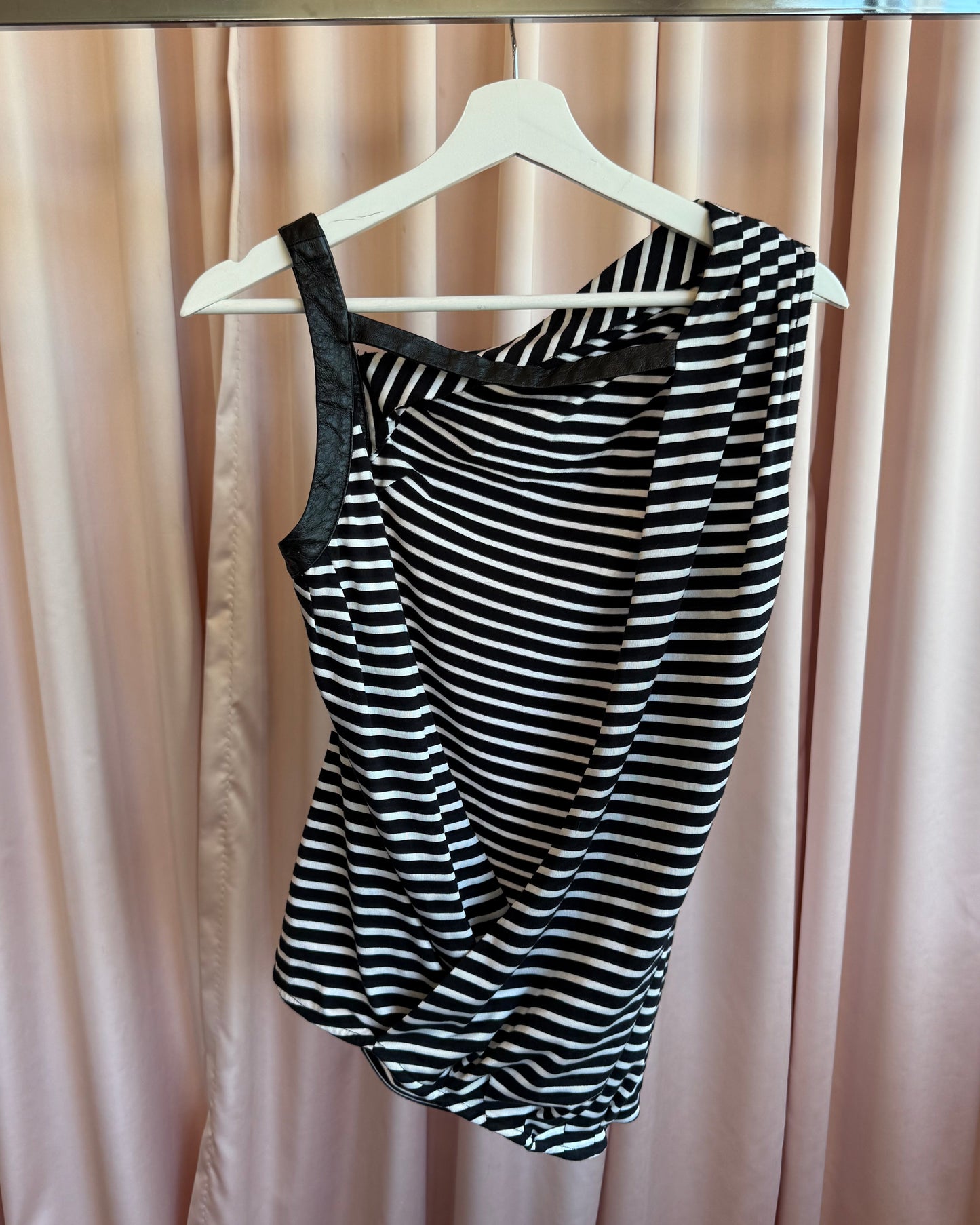 Bebe Black & White Striped Open Back Tank Top