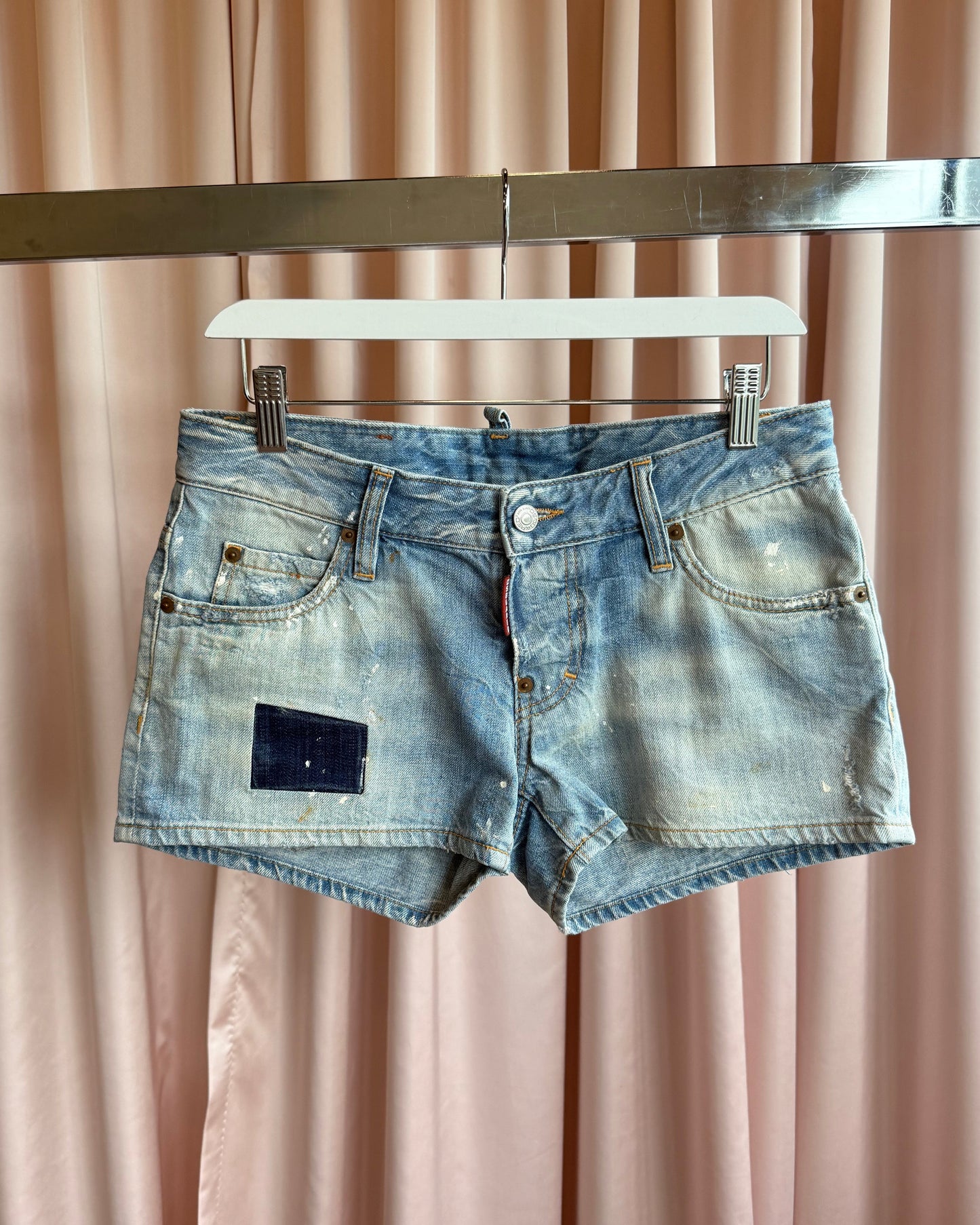 Dsquared² S/S 2013 Paint Splatter Light Wash Low Rise Denim Shorts