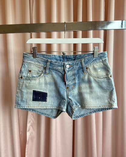 Dsquared² S/S 2013 Paint Splatter Light Wash Low Rise Denim Shorts