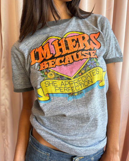 1970's "I'm Hers" Graphic Grey Ringer T-Shirt