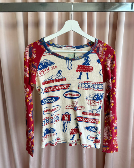 Hysteric Glamour 1990's All Over Print Raglan Long Sleeve Top