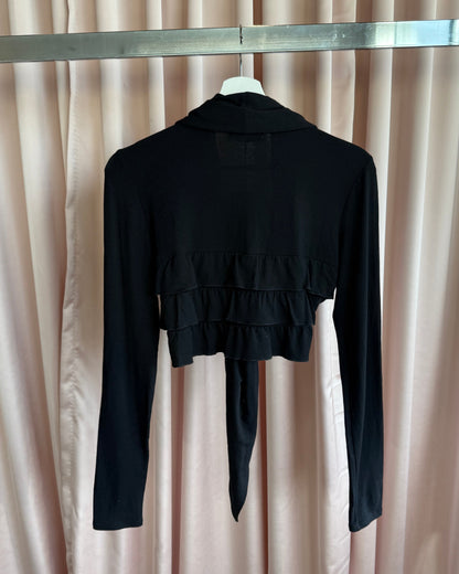 Italian Brand Cropped Black Long Sleeve Tie Top