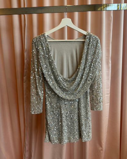 2000's Silver Sequins Low Back Mini Dress