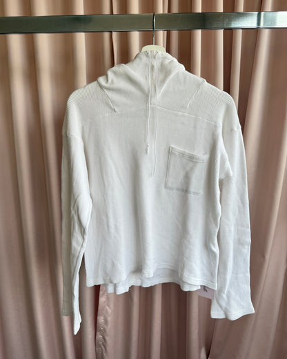 Kapital White Waffle Knit Cotton High Neck Hoodie