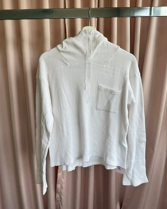 Kapital White Waffle Knit Cotton High Neck Hoodie