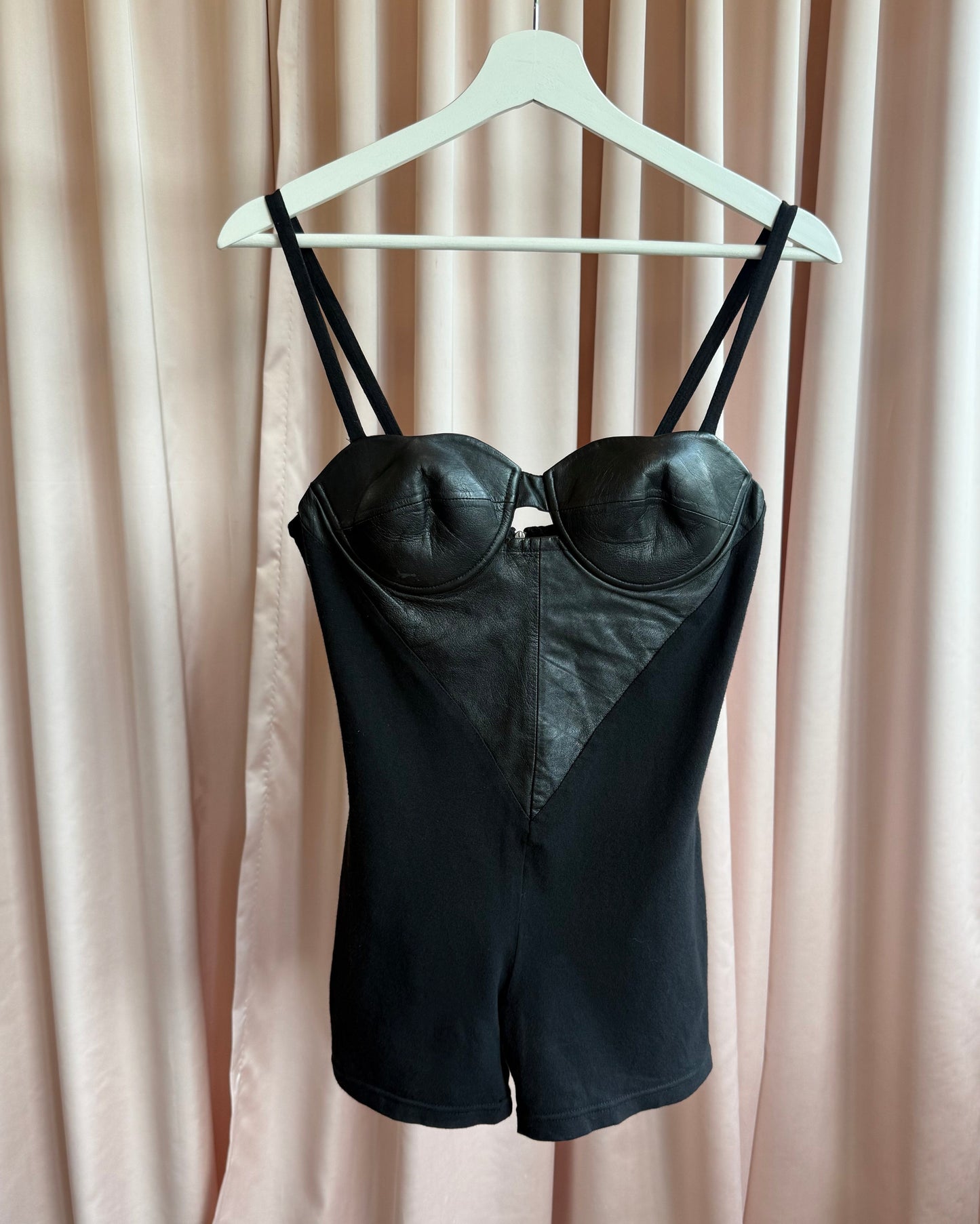 Parisian Brand Black Leather Contrast Bustier Romper