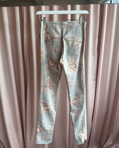 Japanese Brand Floral Tapestry Print Stretch Skinny Pants