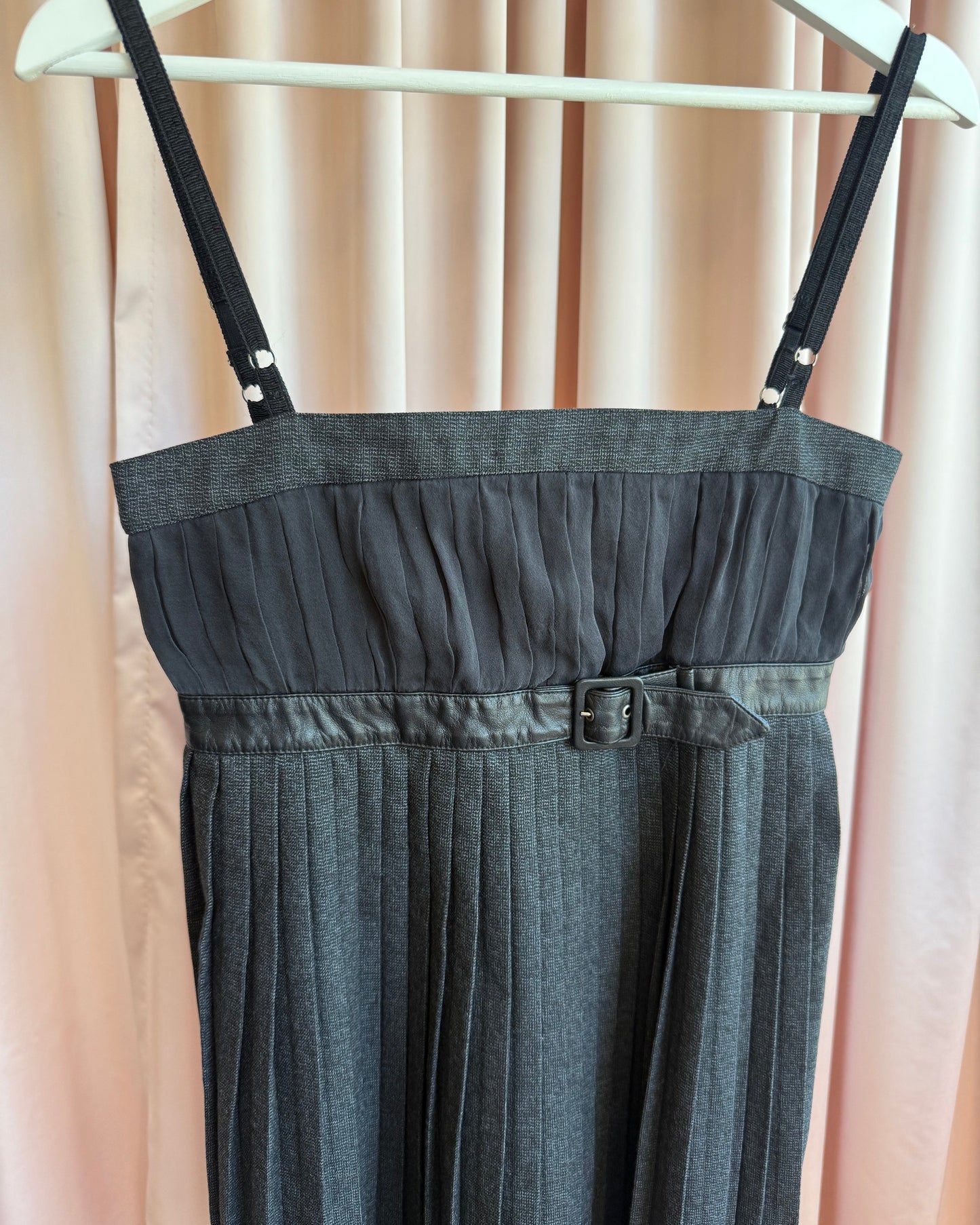 D&G Pleated Silk Bust Leather Belt Mini Dress