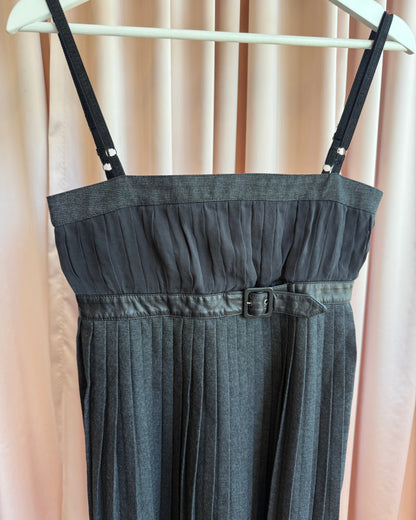 D&G Pleated Silk Bust Leather Belt Mini Dress