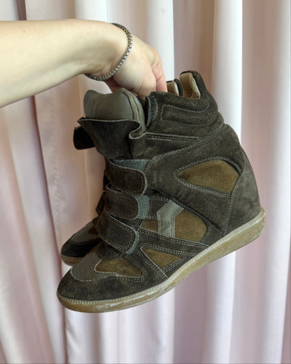 Isabel Marant Bekett Dark Olive Wedge Sneakers