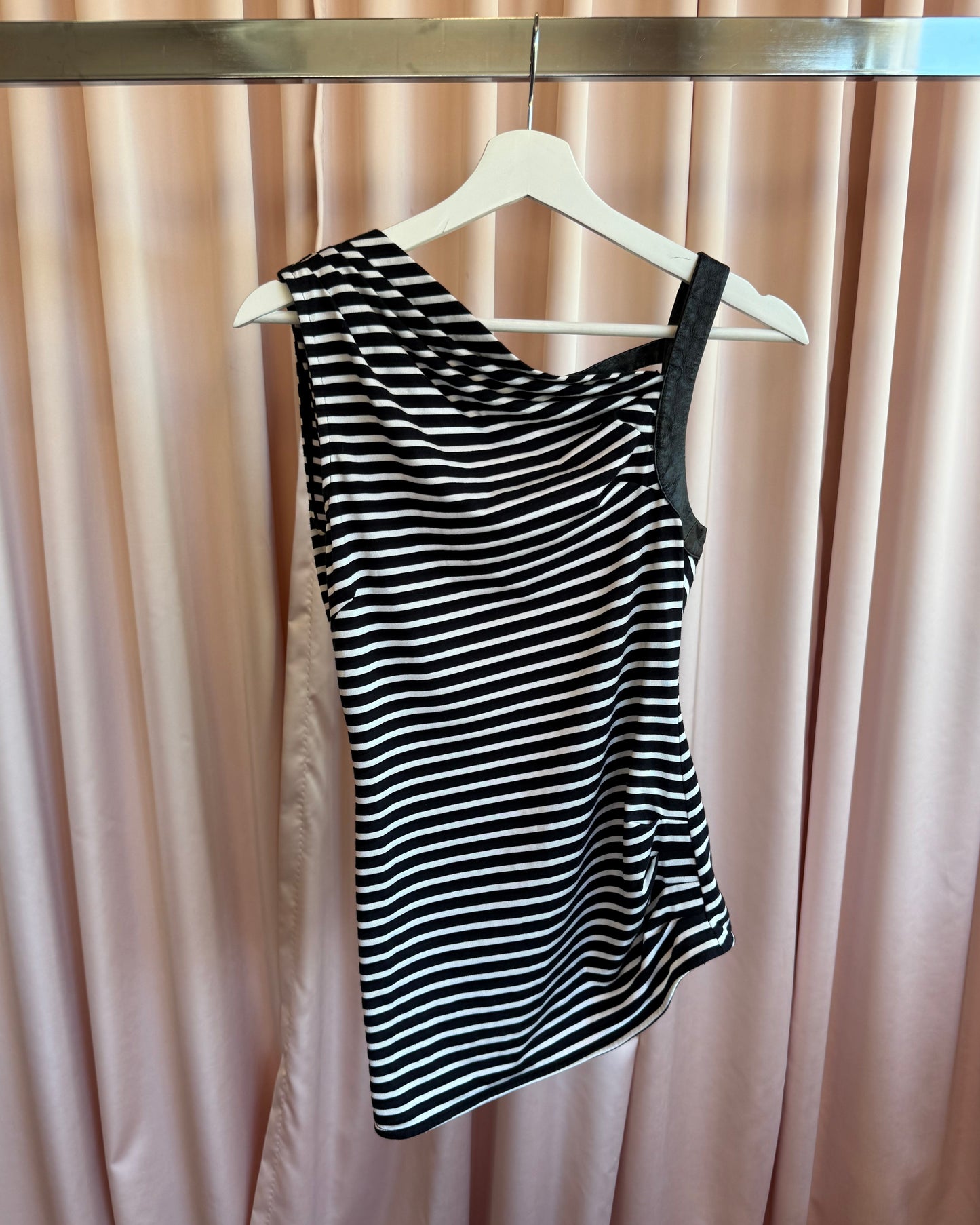Bebe Black & White Striped Open Back Tank Top