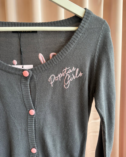 "Popstar Girls" Grey & Pink Embroidered Cardigan