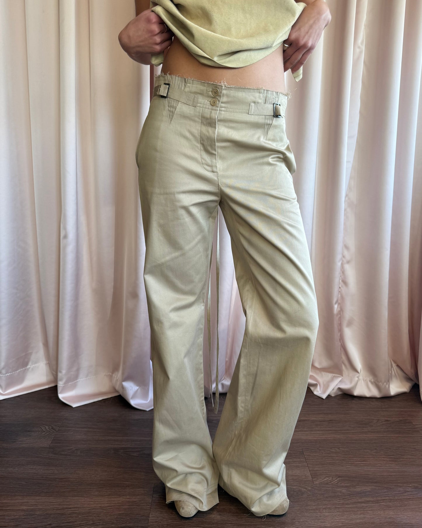 Plein Sud Deadstock S/S 2002 Wide Leg Frayed Waist Trousers