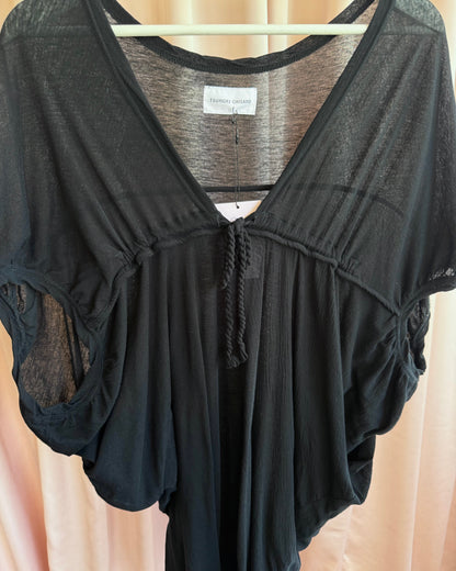 Tsumori Chisato Black Cotton Dolman Sleeve Drawstring Dress