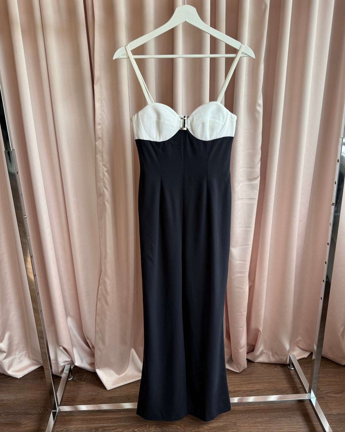 Escada 1980's Black & White Sleeveless Flare Leg Jumpsuit