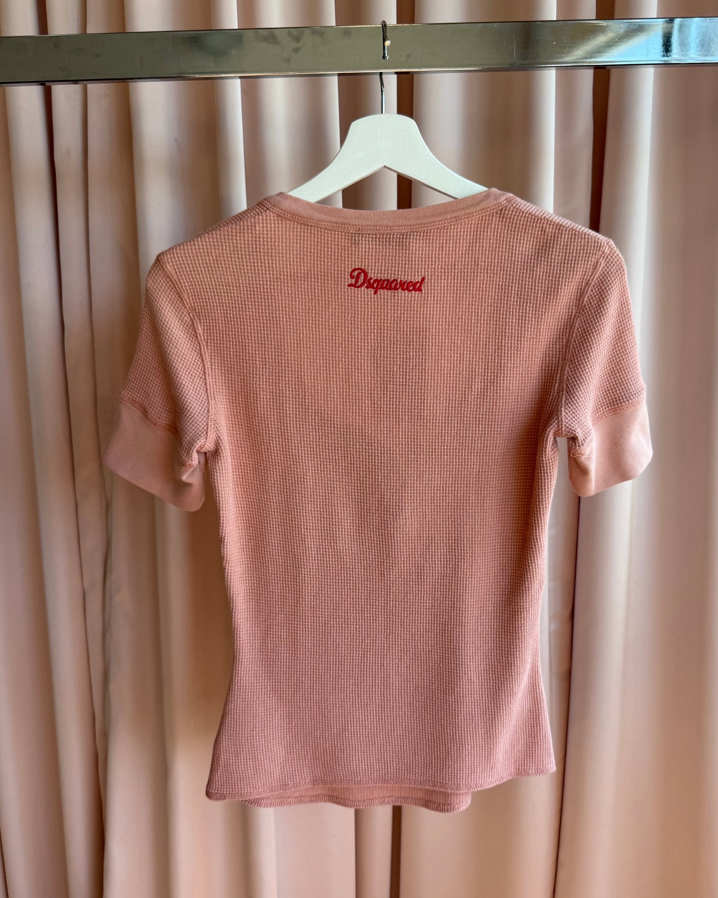 Dsquared² F/W 2004 Peach Waffle Knit Short Sleeve Henley Top