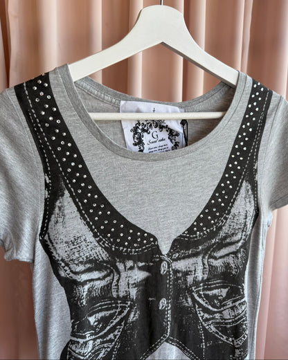 Japanese Brand Deadstock Trompe L'Oeil Studded Vest Graphic T-Shirt