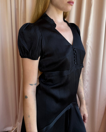 Balenciaga 2007 by Nicolas Ghesquière Black 100% Silk Puff Sleeve Dress