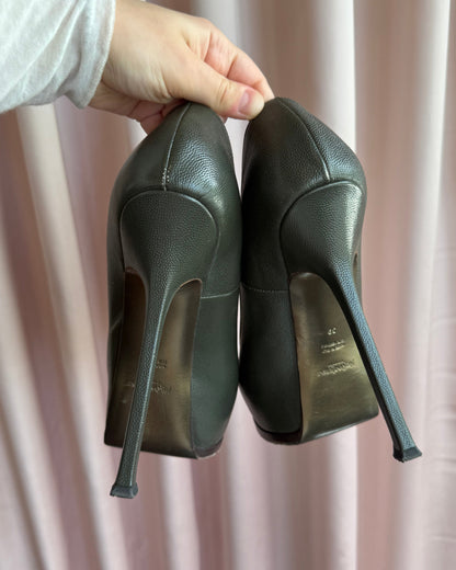 YSL Rive Gauche Vernigolf 105 Dark Olive Leather Tribtoo Pumps