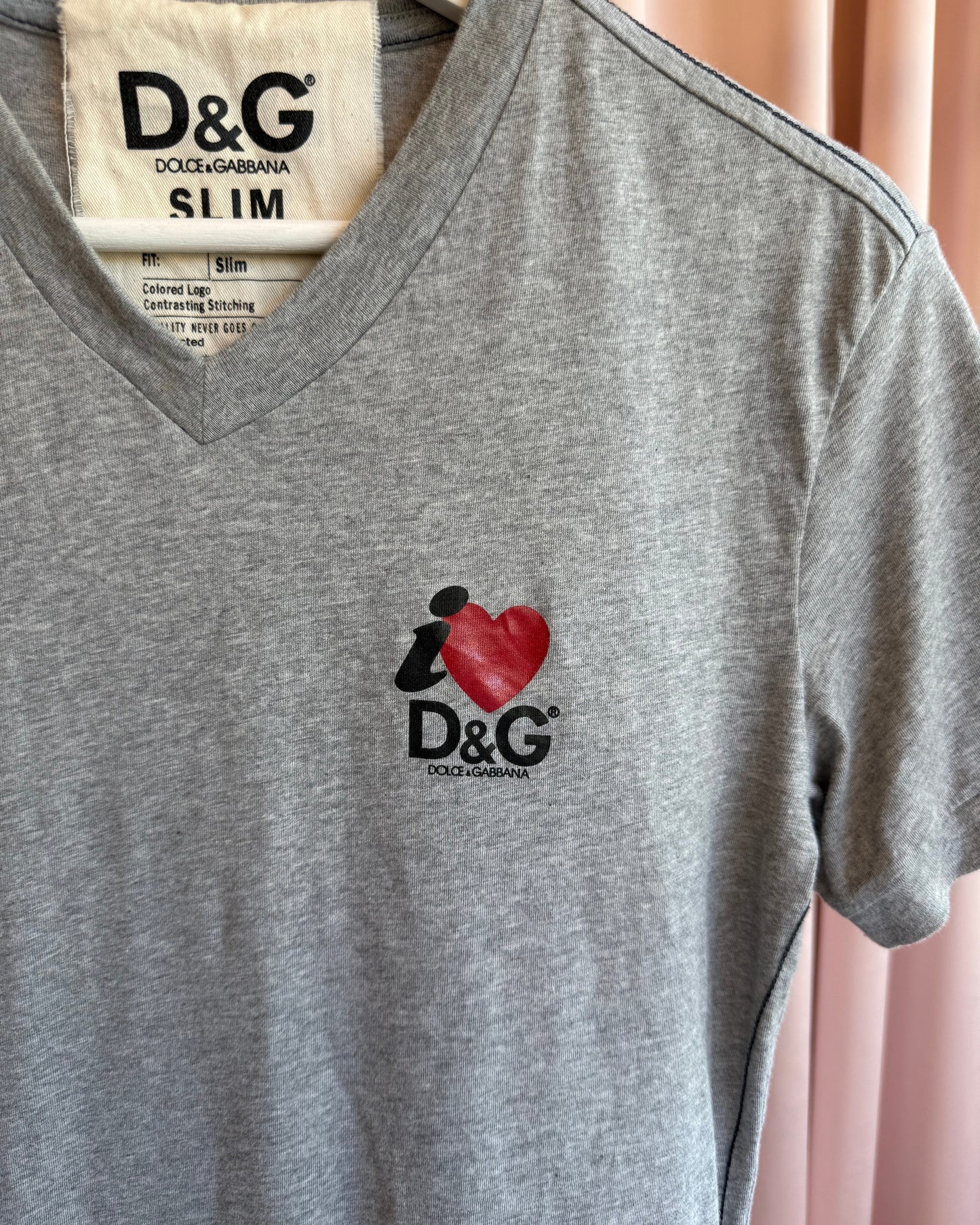 D&G "I Love D&G" Logo Graphic Grey V-Neck T-Shirt