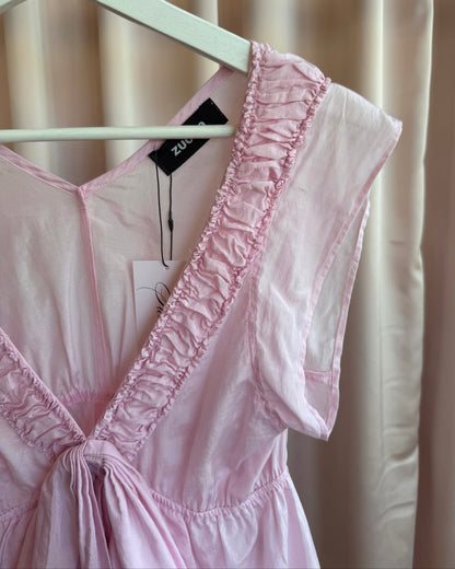 Zucca Pink Silk Cotton Blend Sleeveless Bow Blouse