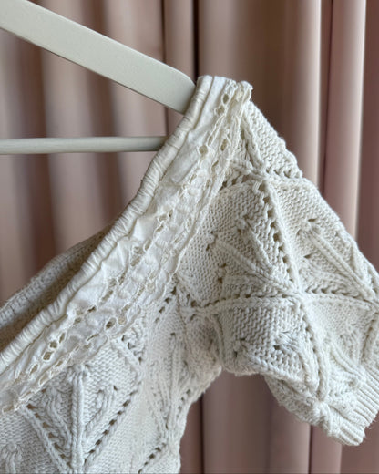 French Brand La Fée Maraboutée Cropped Cream Crochet Knit Top