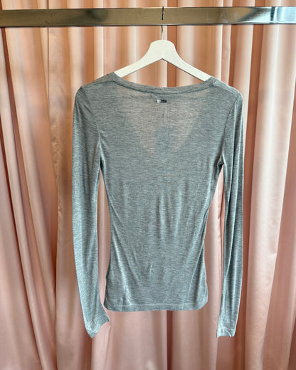 Dsquared² Grey Long Sleeve V-Neck Viscose Knit Top