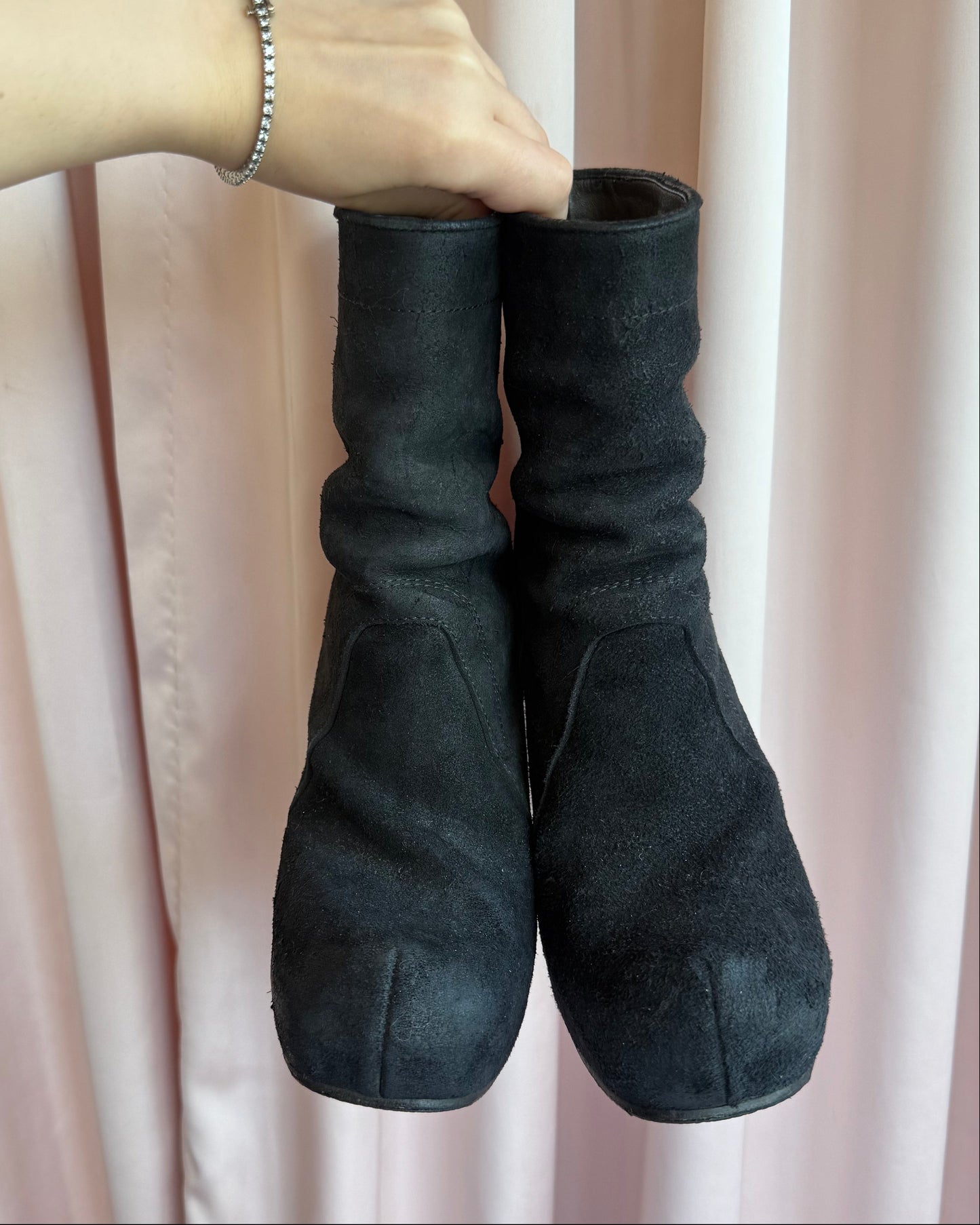 Rick Owens Black Suede Platform Wedge Boots