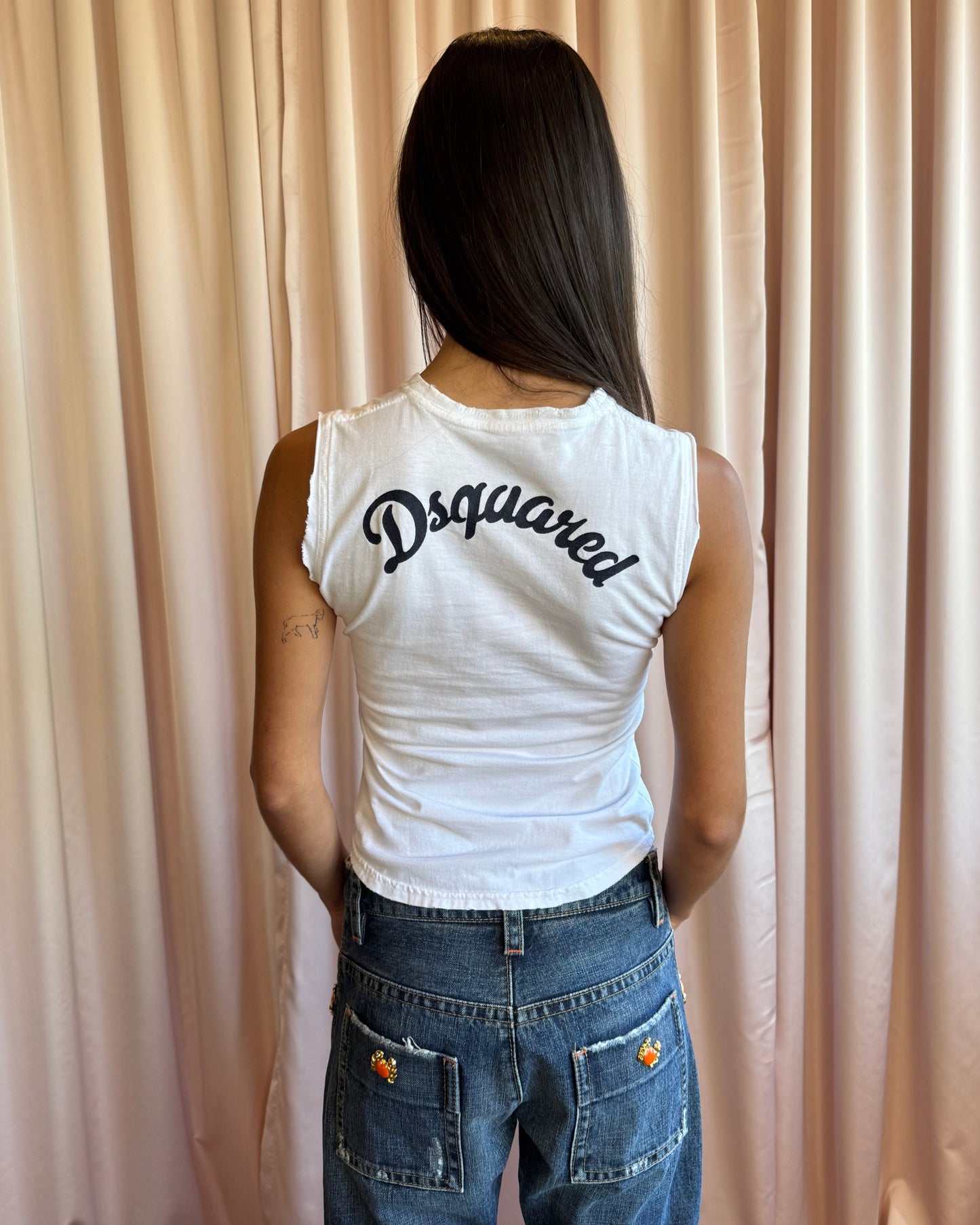 Dsquared² S/S 2004 "East Side Cable TV" Graphic White Tank Top