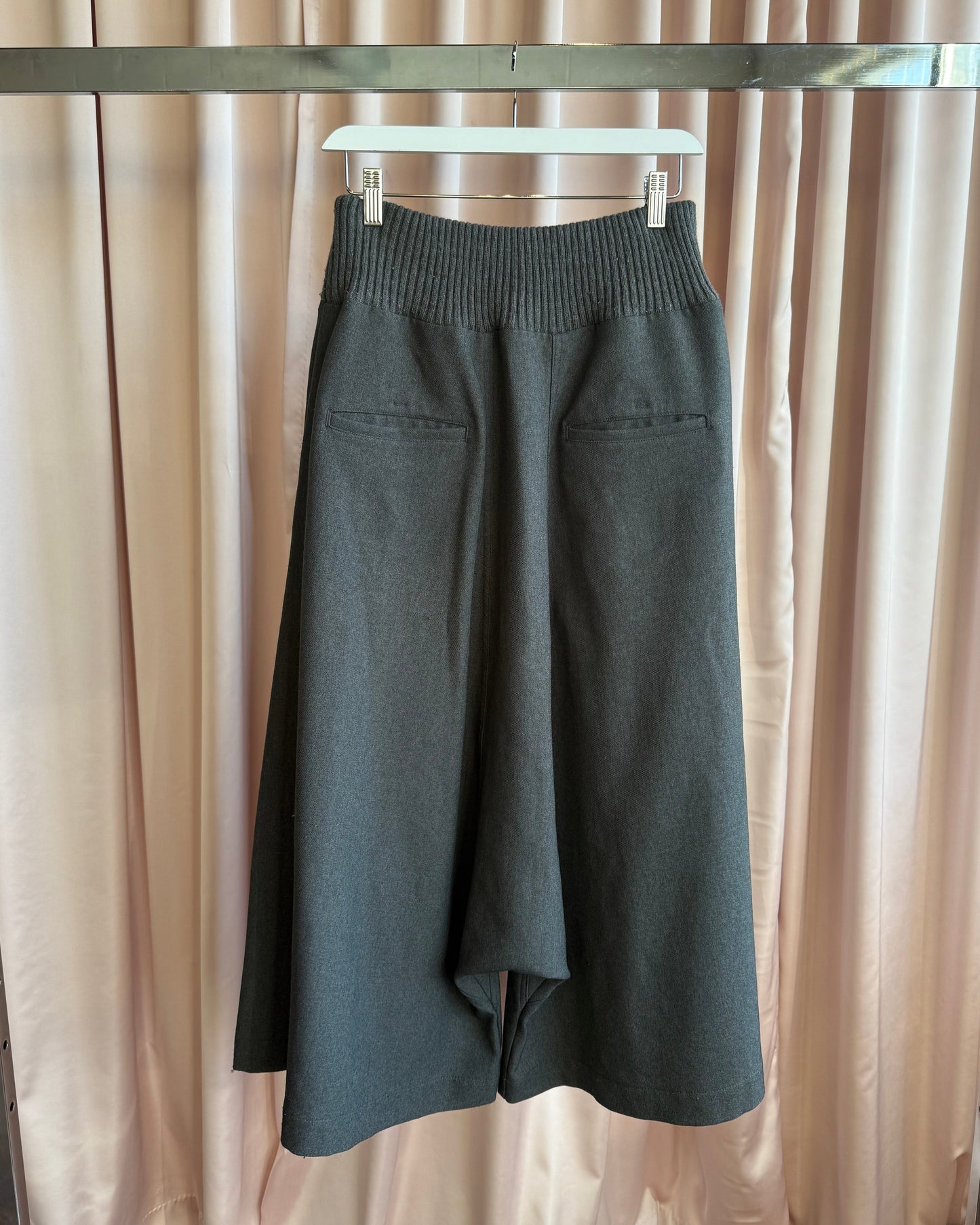 Zucca Grey Rib Knit Waist Sarouel Wide Leg Trousers