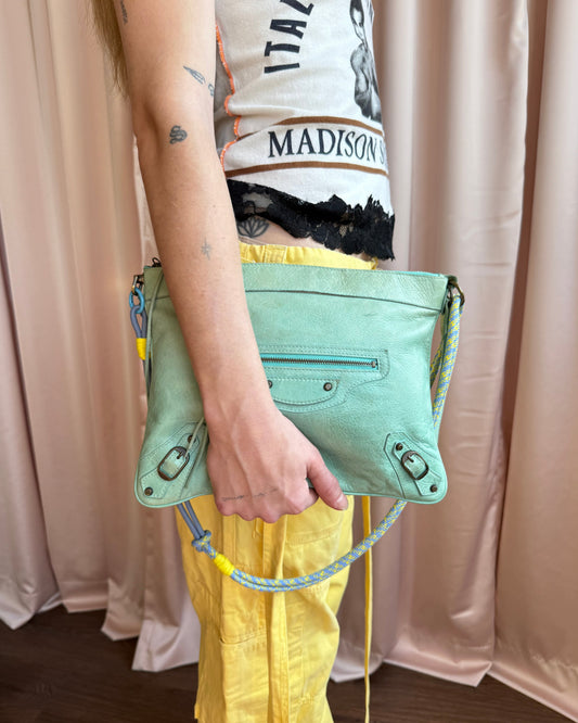 Balenciaga Mint Green Leather Wristlet Clutch