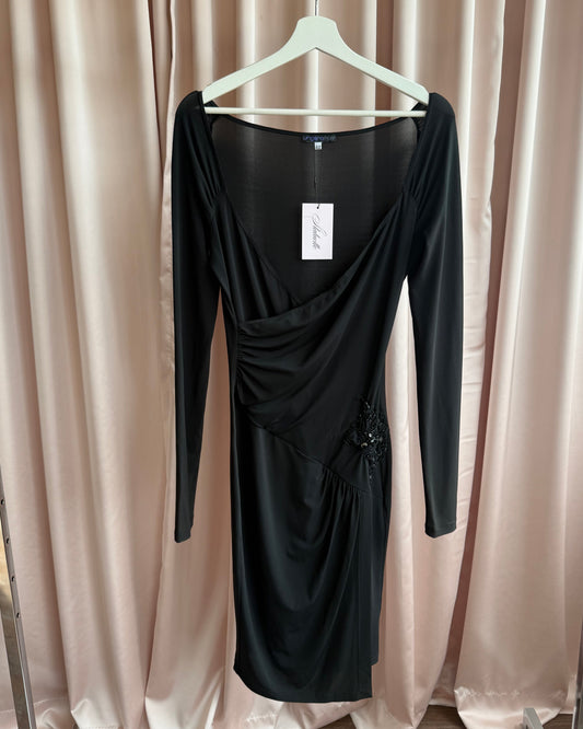 Ungaro Fever Beaded Black Surplice Midi Dress