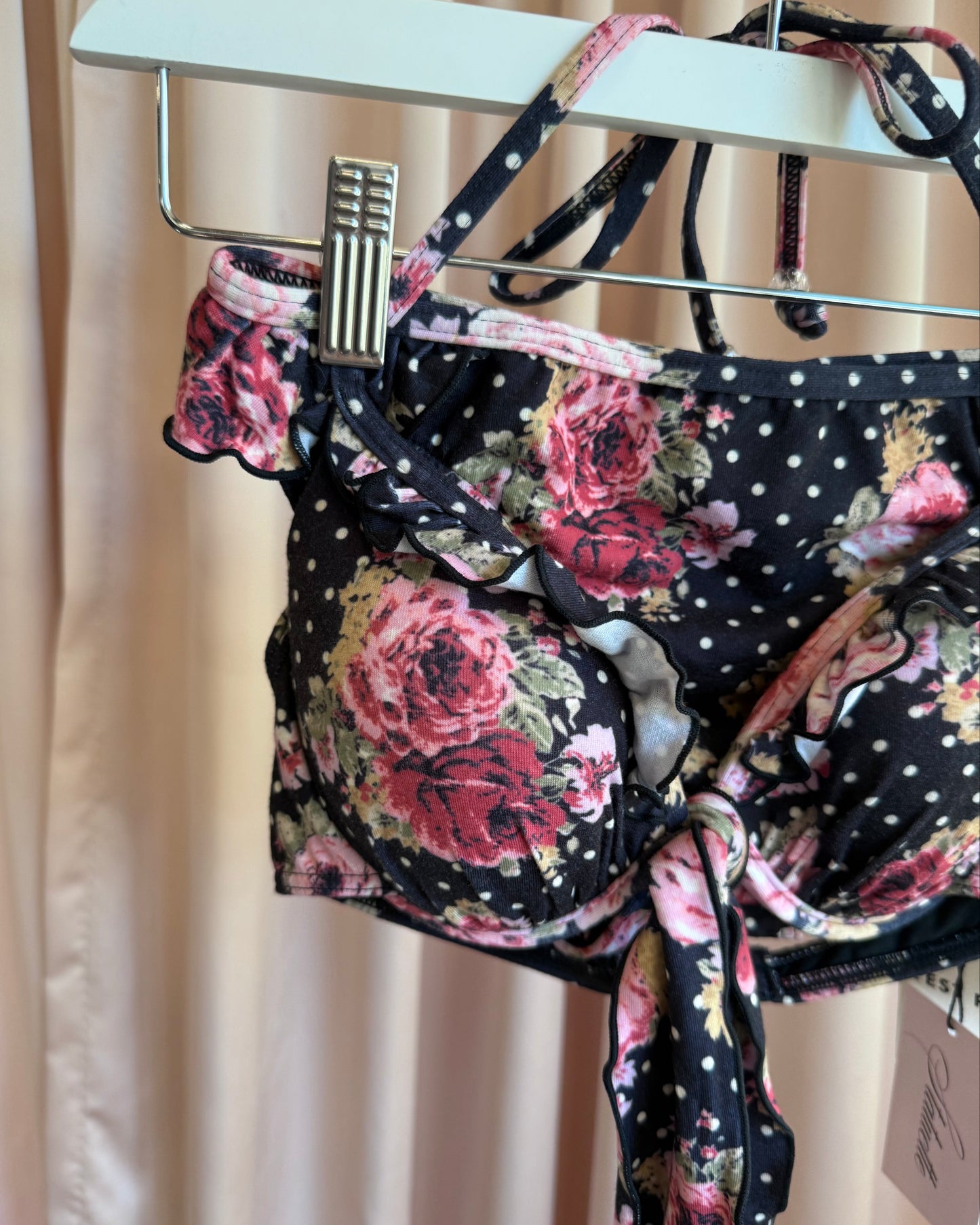 Japanese Brand Deadstock Floral Polka Dot Print Ruffle Bikini