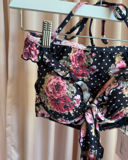Japanese Brand Deadstock Floral Polka Dot Print Ruffle Bikini