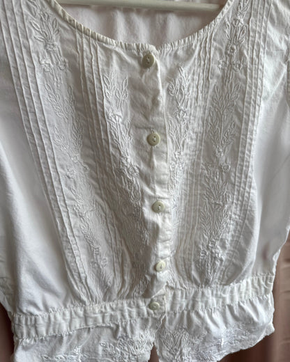White Cotton Lace Button Up Sleeveless Top