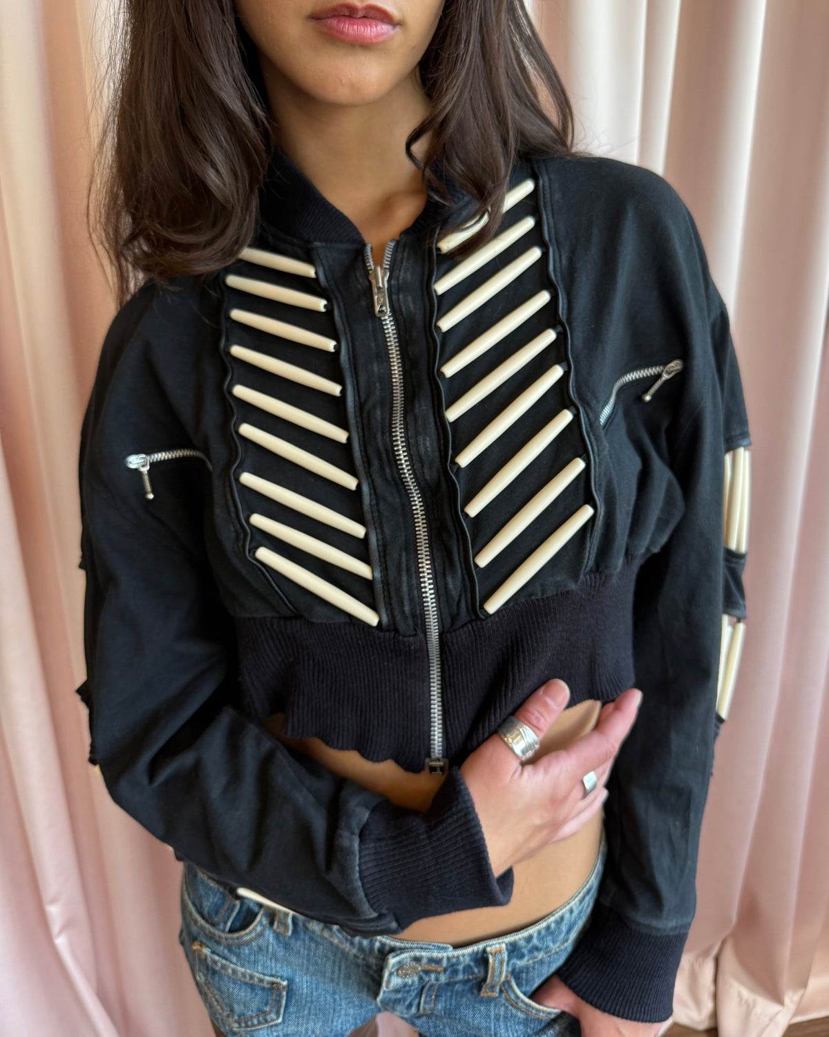 Parisian Brand Cropped Black Cotton Jacket