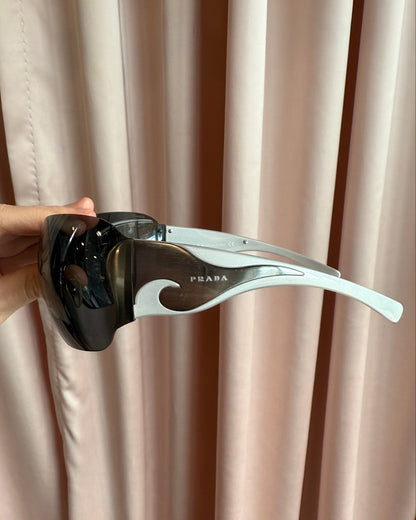 Prada Black & Silver Flame Shield Sunglasses