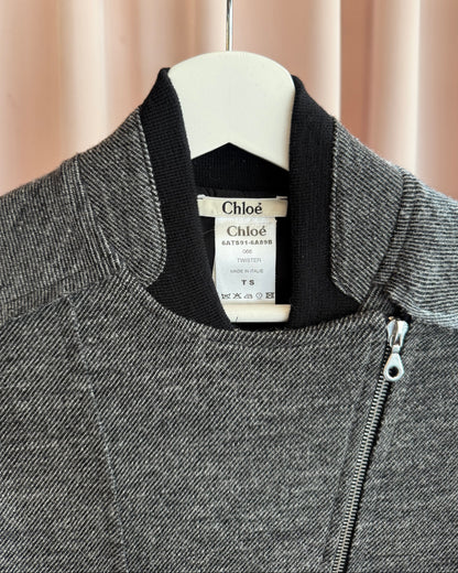 Chloé F/W 2006 by Phoebe Philo Asymmetrical Moto Zip Tweed Jacket