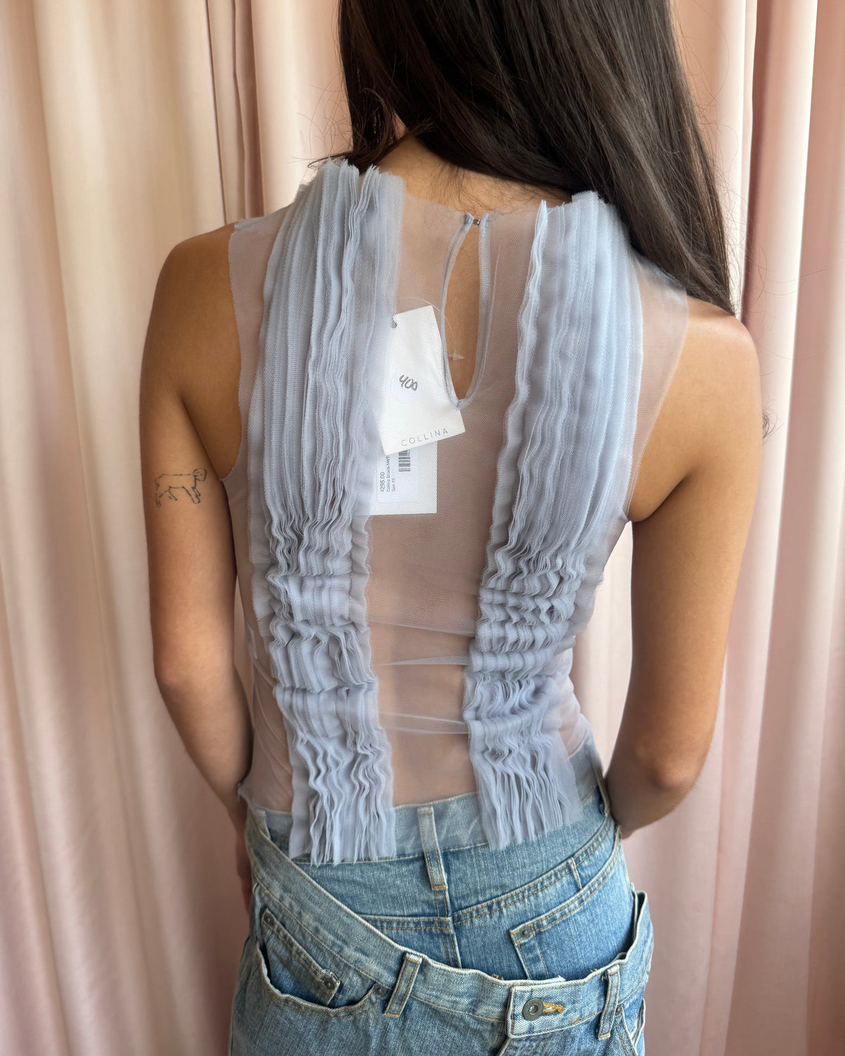 Collina Strada NWT Blue Dandelion Sheer Tulle Tank Top