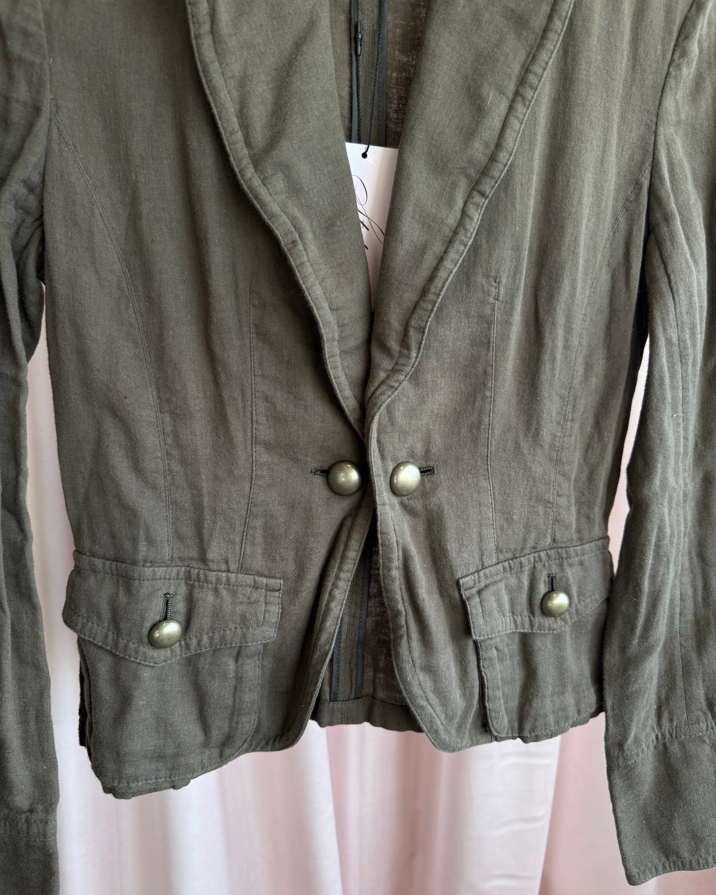 Buona Giornata Khaki Cotton Wire Lapel Tailored Blazer Jacket