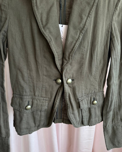 Buona Giornata Khaki Cotton Wire Lapel Tailored Blazer Jacket