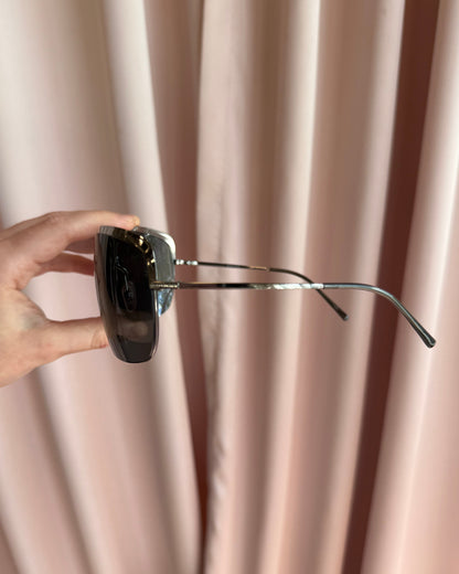 Gucci Silver Tone Half Rim Oversized Aviator Sunglasses