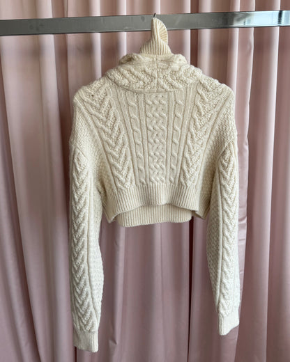 Noir Kei Ninomiya Comme des Garçons 2022 Cream Wool Knit Cropped Hooded Sweater