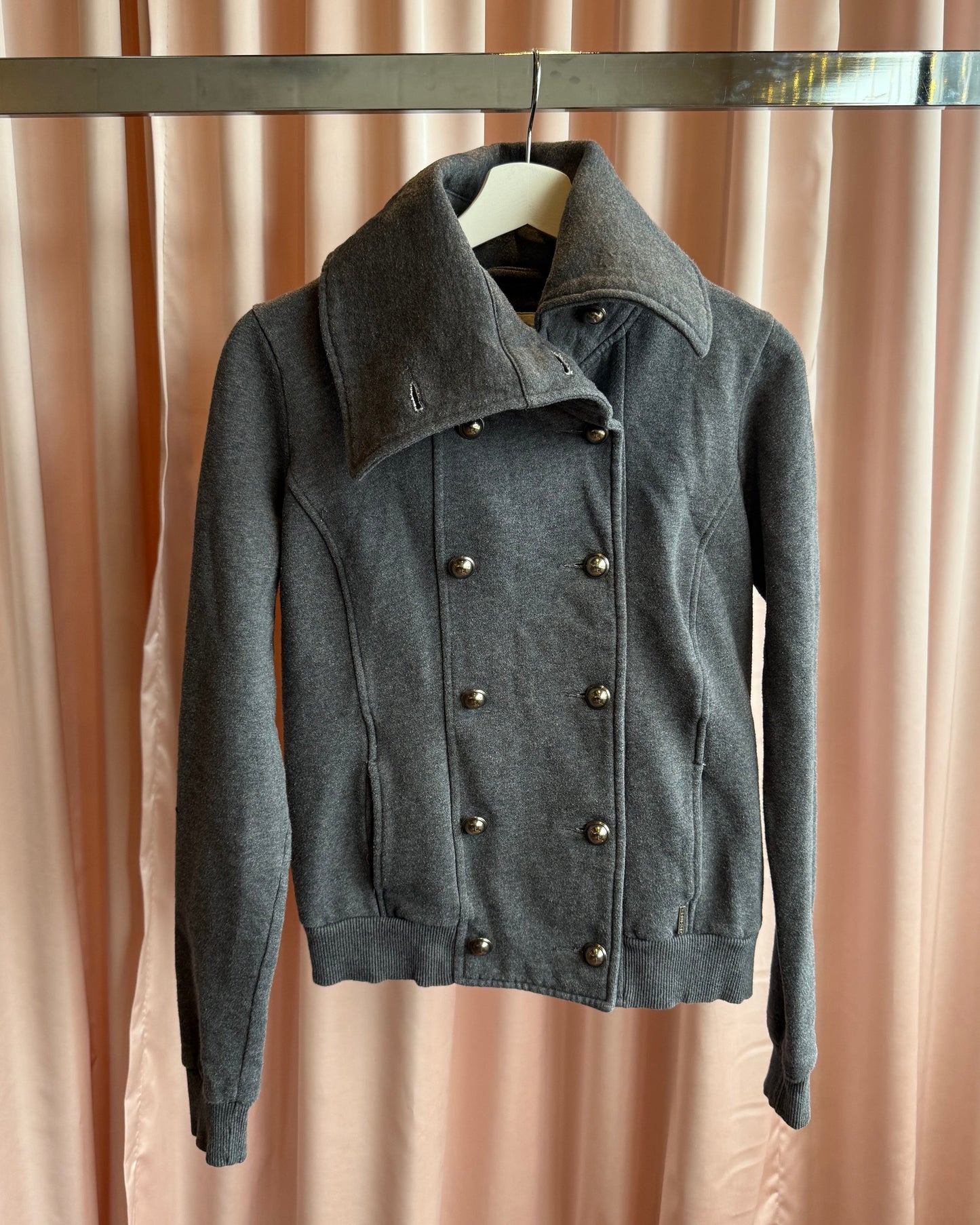 Kismet Grey Sweat Material Funnel Neck Peacoat
